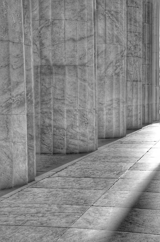 Abraham Lincoln Poster featuring the photograph The Lincoln Memorial Washington D. C. - Black and White Abstract Pillars Details 6 by Marianna Mills