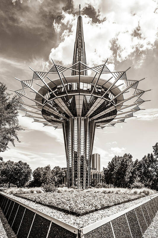 America Poster featuring the photograph The Prayer Tower - Tulsa Oklahoma - Sepia Edition by Gregory Ballos