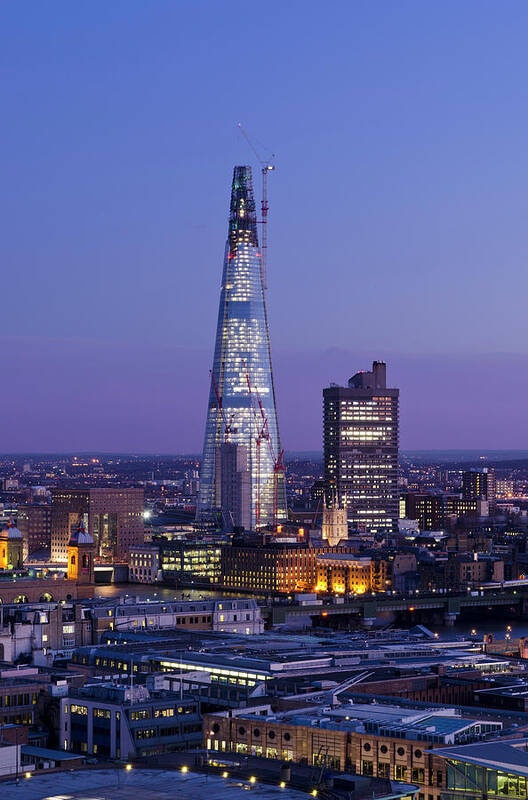 Corporate Business Poster featuring the photograph The Shard Skyscraper At Dusk, London by Dynasoar