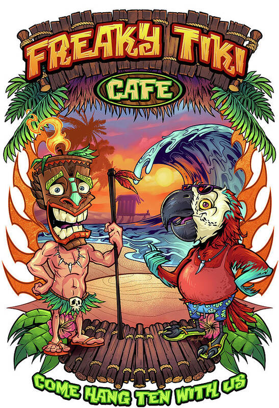 Tiki And Parrot Island Template 2 Poster featuring the digital art Tiki And Parrot Island Template 2 by Flyland Designs