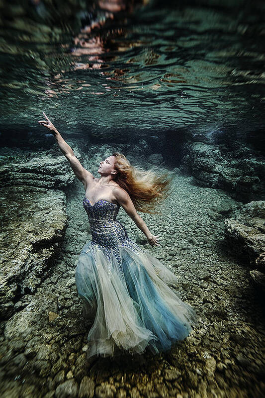 Underwater
Woman
Touch
Green
Sea
Ocean
Dress
Weeding
Diving
Scubadiving
Freediving Poster featuring the photograph Touch by Petr Kleiner