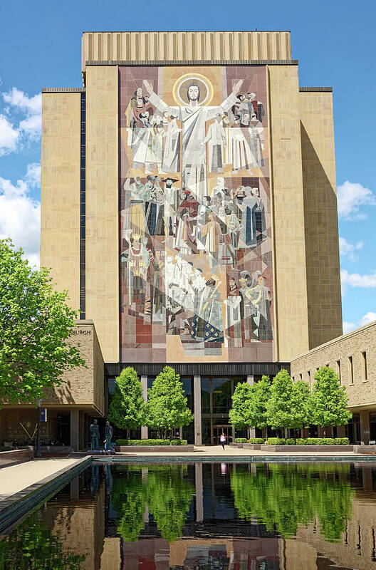 Hesburgh Library Poster featuring the photograph Touchdown Jesus Mural by Sally Weigand