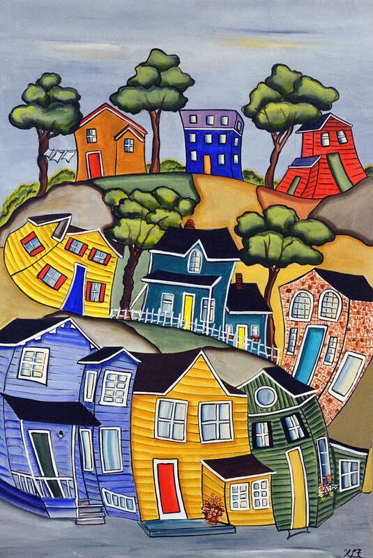 Abstract Poster featuring the painting Village Life 1 by Heather Lovat-Fraser
