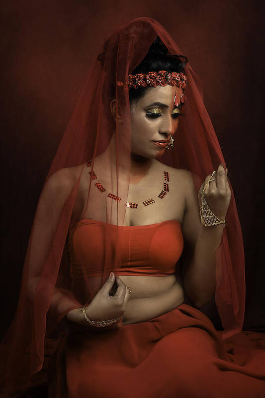Red Poster featuring the photograph Waiting Bride by Nilendu Banerjee