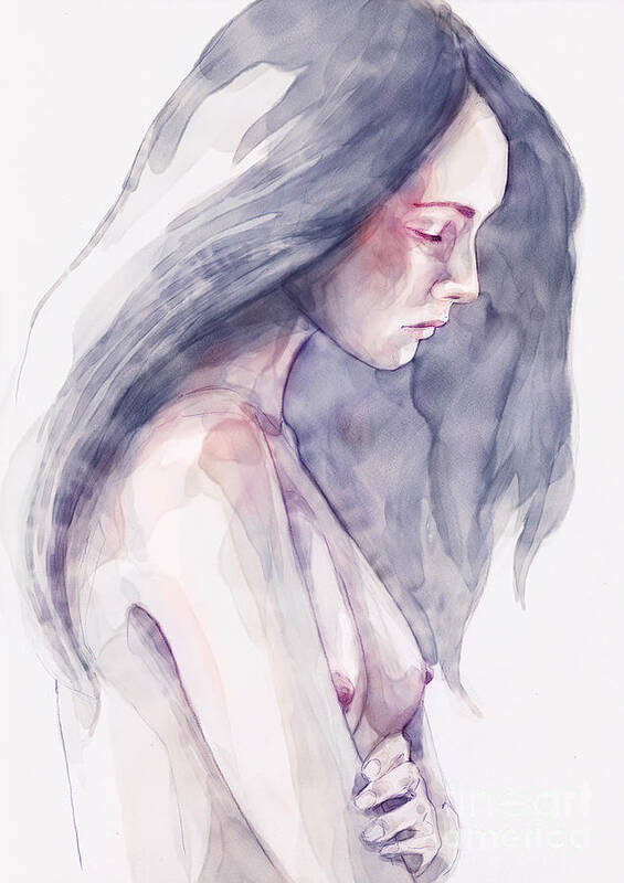 Watercolor Poster featuring the painting Watercolor abstract portrait of a girl by Dimitar Hristov