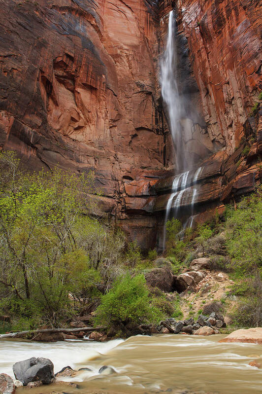 Zion National Park Poster featuring the photograph Waterfall In Zion National Park by Laszlo Podor