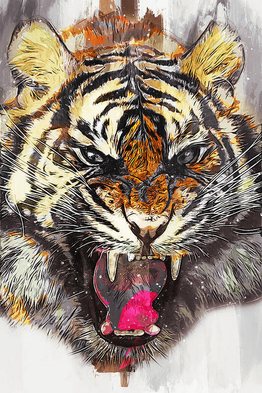 Wild Tiger Poster featuring the painting Wild Tiger - 21 by AM FineArtPrints