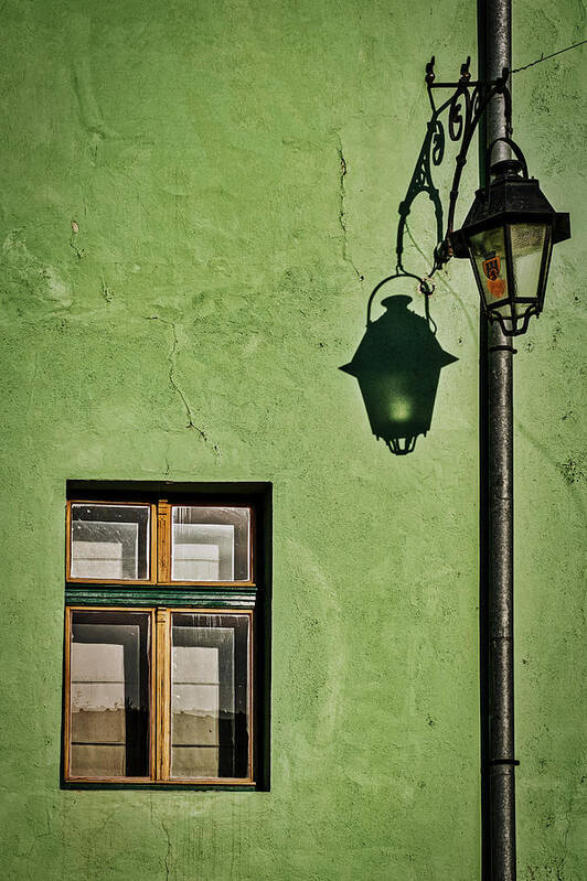 Sighisoara.romania Poster featuring the photograph Window Streetlight and Shadow - Romania by Stuart Litoff