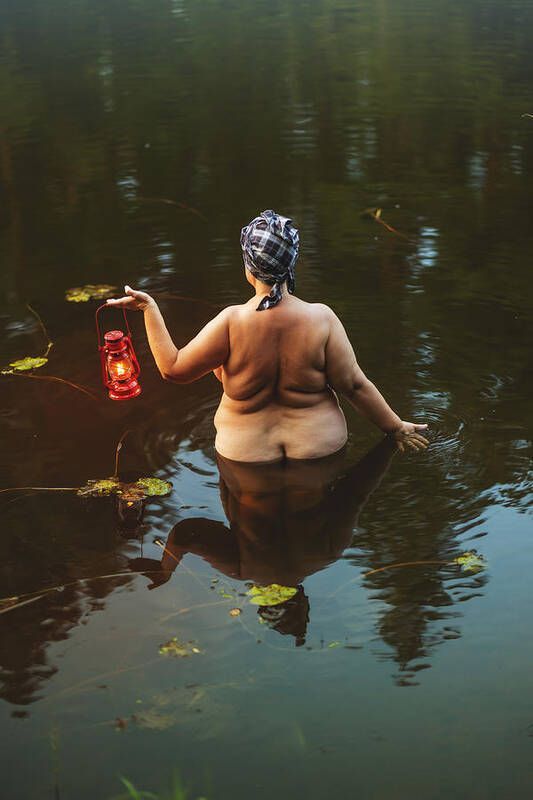 Naked Poster featuring the photograph With A Headlamp by Normunds Kaprano