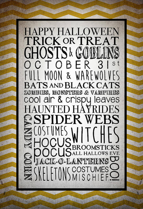 Happy Halloween Poster featuring the mixed media Words Of October by Kimberly Glover