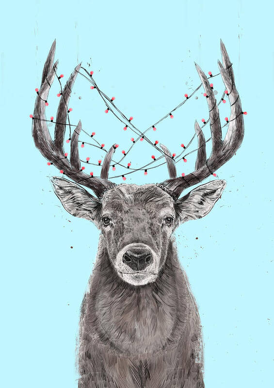 Deer Poster featuring the drawing Xmas deer II by Balazs Solti