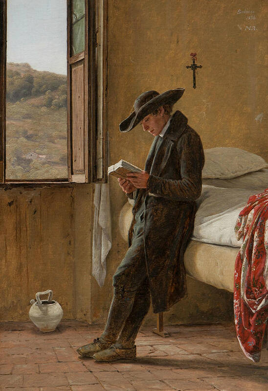 19th Century Art Poster featuring the painting Young Clergyman Reading by Martinus Rorbye