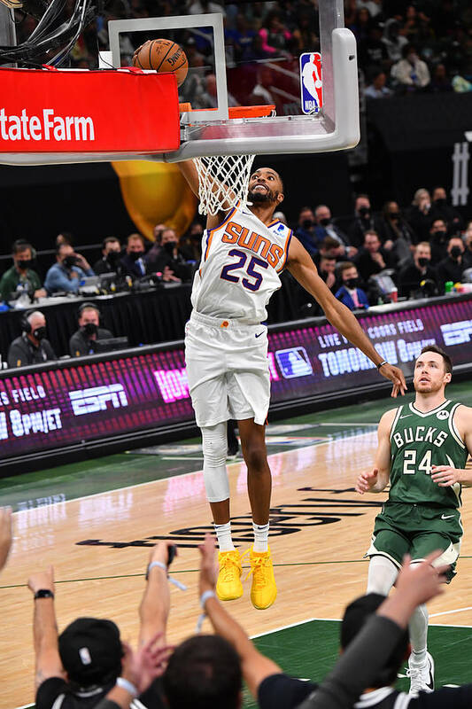 Mikal Bridges Poster featuring the photograph 2021 NBA Finals - Phoenix Suns v. Milwaukee Bucks #1 by Jesse D. Garrabrant