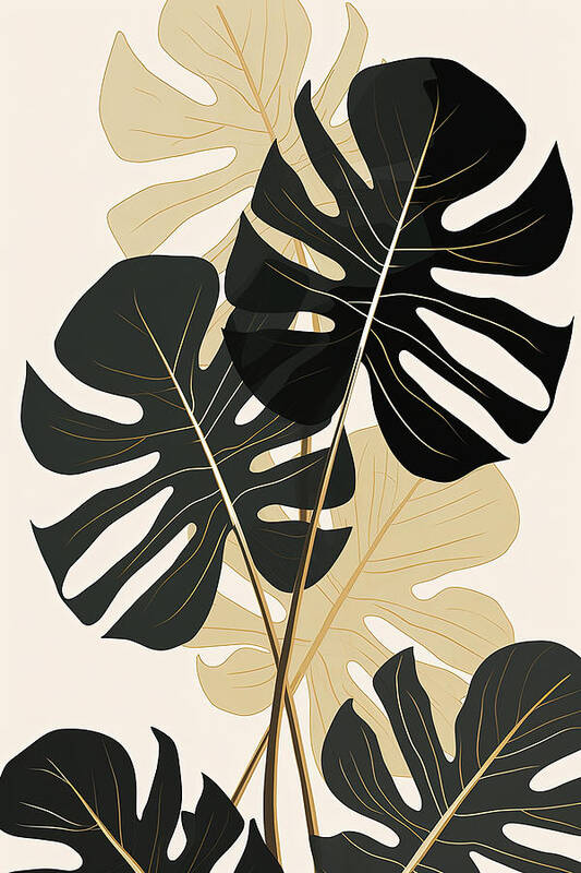 Modern Tropical Leaves Poster featuring the painting Modern Tropical Leaves Paintings by Lourry Legarde