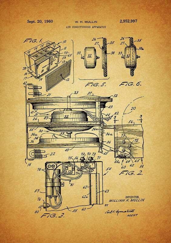 1960 Air Conditioner Patent Poster featuring the drawing 1960 Air Conditioner Patent Drawing by Dan Sproul