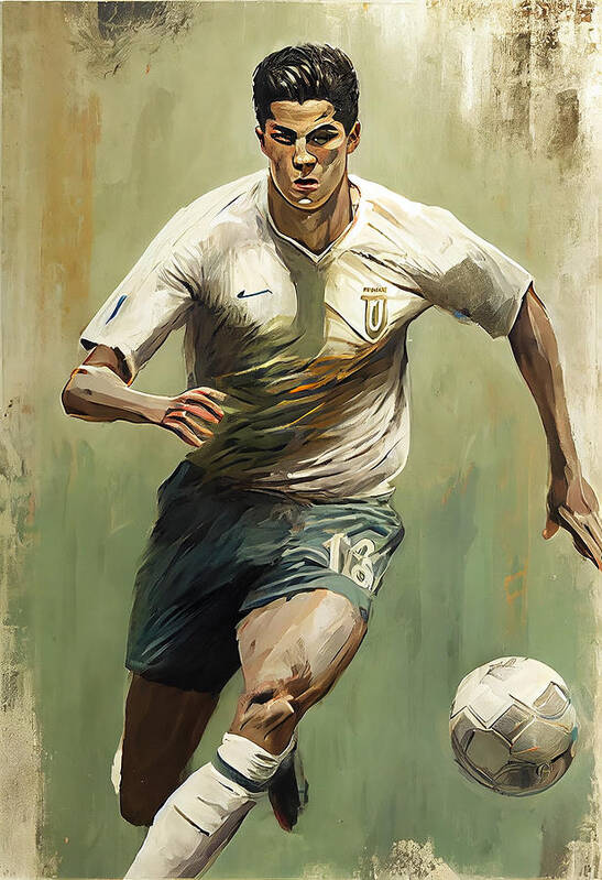Footbal Star Cristiano Ronaldo Masterful Art Poster featuring the painting Footbal Star Cristiano Ronaldo masterful photor by Asar Studios #2 by Celestial Images