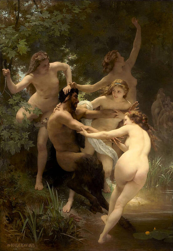 William Adolphe Bouguereau Poster featuring the painting Nymphs and Satyr #8 by William Adolphe Bouguereau
