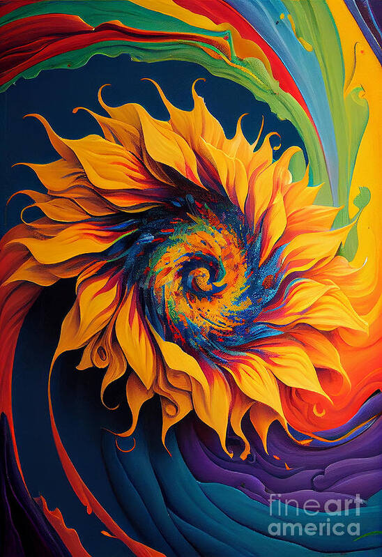 Series Poster featuring the digital art Rainbow sunflower #2 by Sabantha