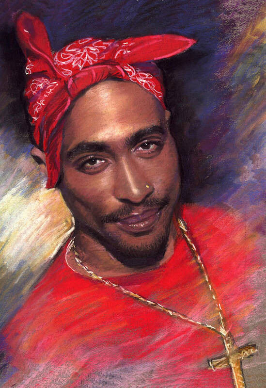 Tupac Poster featuring the drawing 2Pac Red by Viola El