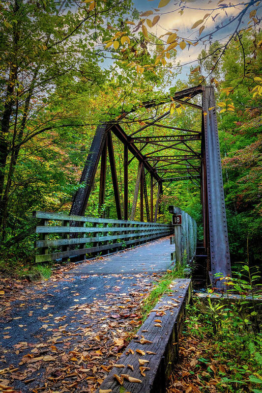 Fall Poster featuring the photograph Historic Railroad Trestle Bridge Creeper Trail Damascus Virginia #3 by Debra and Dave Vanderlaan