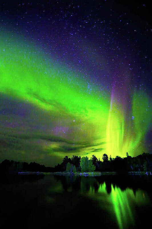 Northern Lights Poster featuring the photograph Northern Lights over Boulder Lake #7 by Shixing Wen
