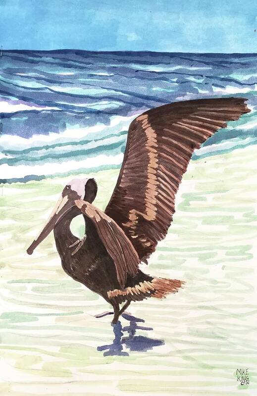 Brown Pelican Poster featuring the painting A Brown Pelican on Fl Gulf Coast by Mike King