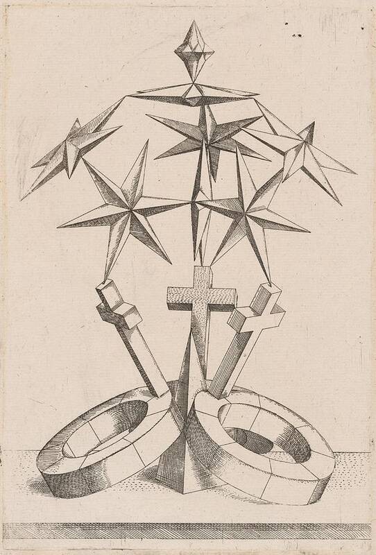  Poster featuring the drawing A Perspective of Seven Stars Balanced on Three Crosses art by Mathis Zundt German c