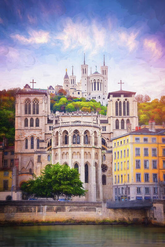 Lyon Poster featuring the photograph A Tale of Two Churches Lyon France by Carol Japp