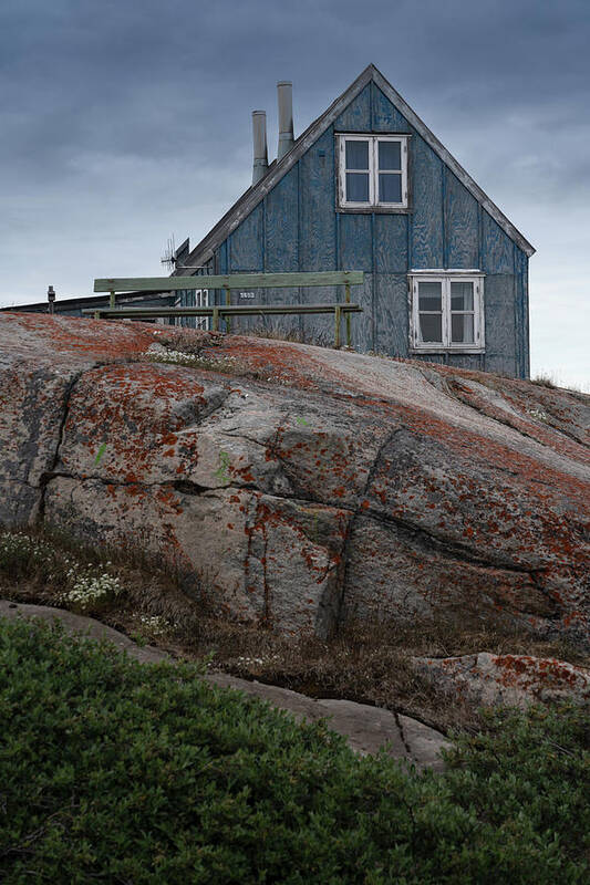 Greenland Poster featuring the photograph A wooden house in Disco bay by Anges Van der Logt
