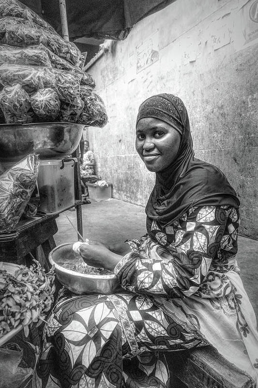 African Poster featuring the photograph African Market Black and White by Debra and Dave Vanderlaan