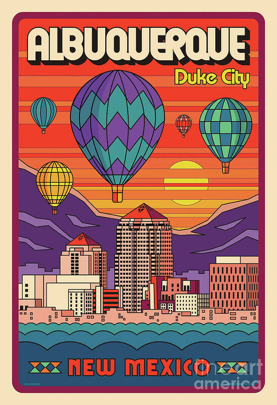 Travel Poster Poster featuring the digital art Albuquerque Pop Art Travel Poster by Jim Zahniser