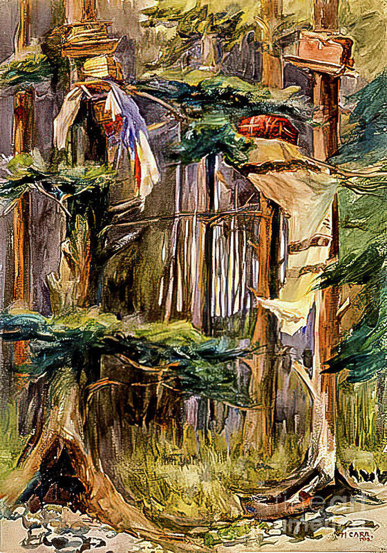 Alert Bay Poster featuring the painting Alert Bay Mortuary Boxes by Emily Carr 1908 by Emily Carr