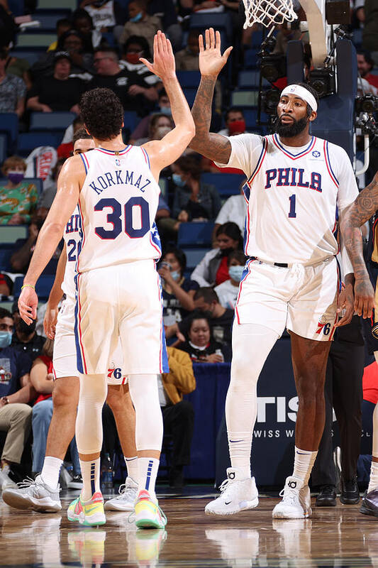 Andre Drummond Poster featuring the photograph Andre Drummond and Furkan Korkmaz by Ned Dishman