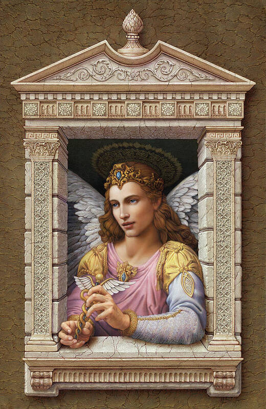 Christian Art Poster featuring the painting Archangel Raphael 2 by Kurt Wenner