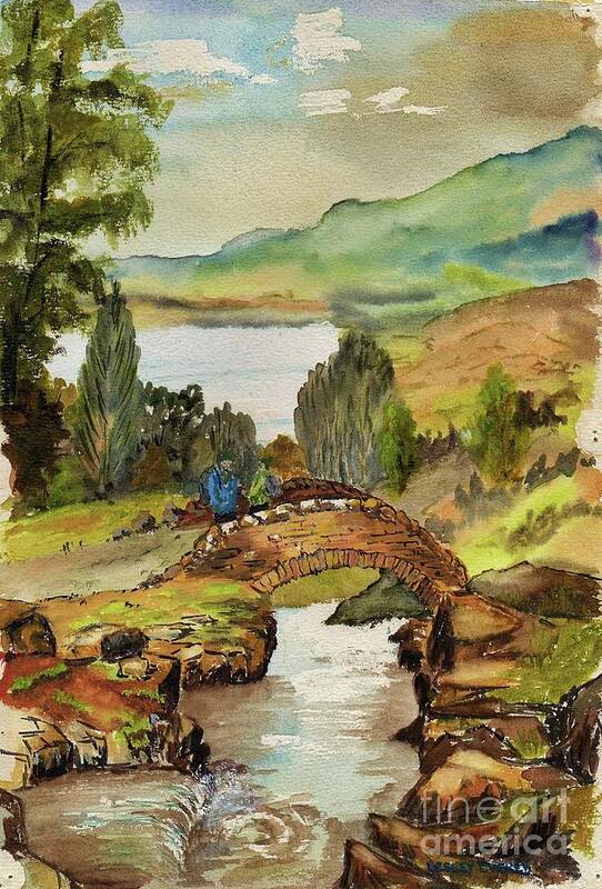 Ashness Bridge Poster featuring the photograph Ashness Bridge - Watercolour Painting by Lesley Evered