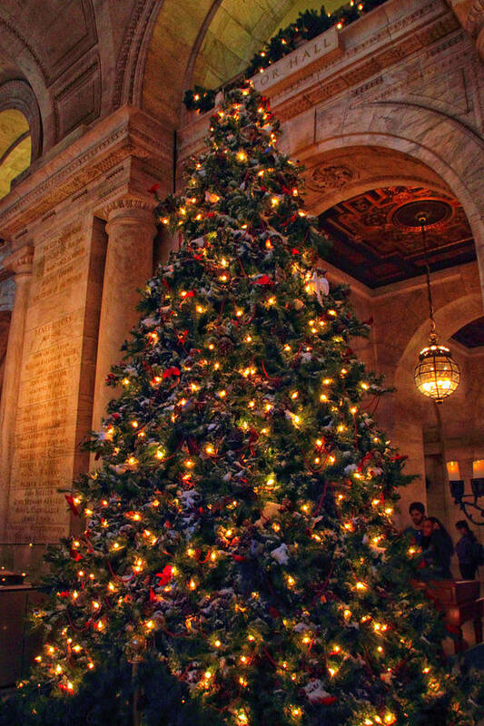 New York Public Library Poster featuring the photograph Astor Hall Christmas by Jessica Jenney