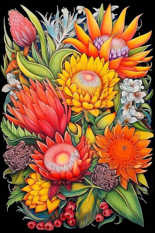 Colourful Flowers Poster featuring the digital art Australian Funky Wildfowers by Lorraine Kelly
