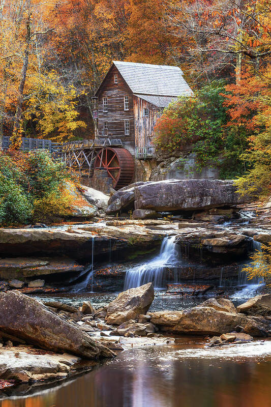 Glade Creek Grist Mill Poster featuring the photograph Autumn At the Glade Creek Grist Mill by Susan Rissi Tregoning