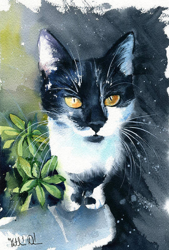 Cat Poster featuring the painting Baby Belle Adventures - Tuxedo Cat Painting by Dora Hathazi Mendes