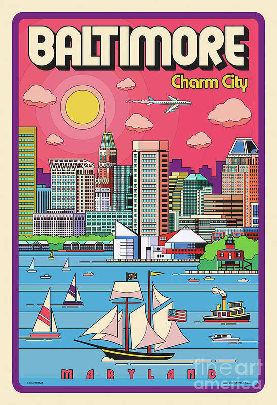 Travel Poster Poster featuring the digital art Baltimore Pop Art Travel Poster by Jim Zahniser