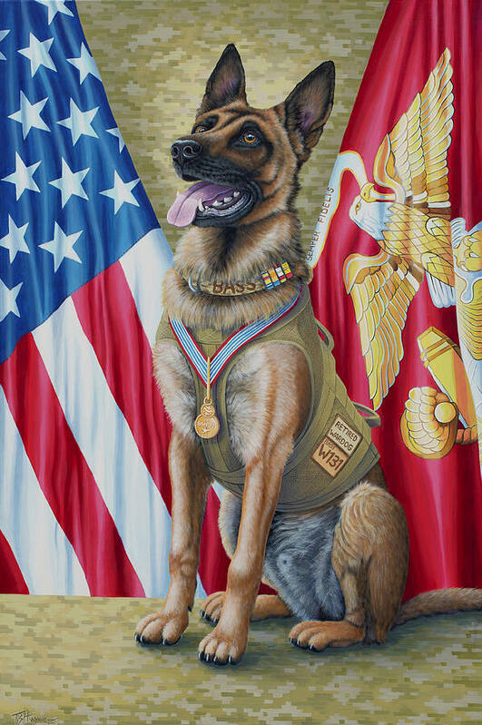 Bass Poster featuring the painting Bass the War Hero k9 by Tish Wynne