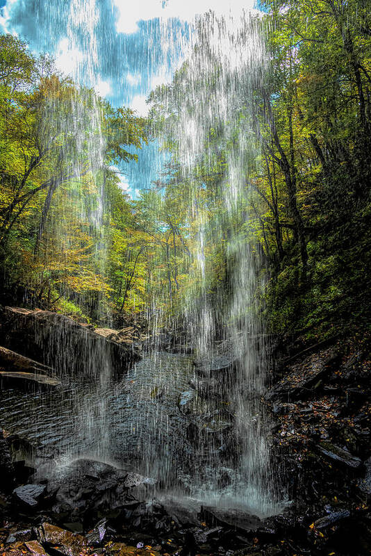 Behind Poster featuring the photograph Behind the 3rd falls at Falls of Hill Creek stream nice Fall day by Dan Friend