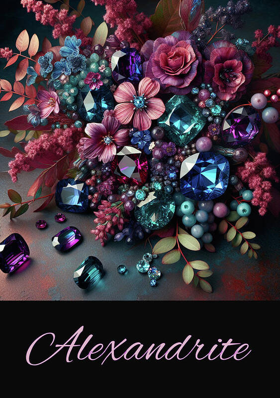 Alexandrite Poster featuring the digital art Birthstone Bouquet - Alexandrite by Carol Crisafi