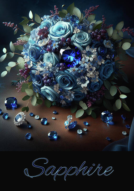 Flowers Poster featuring the digital art Birthstone Bouquet - Sapphire by Carol Crisafi
