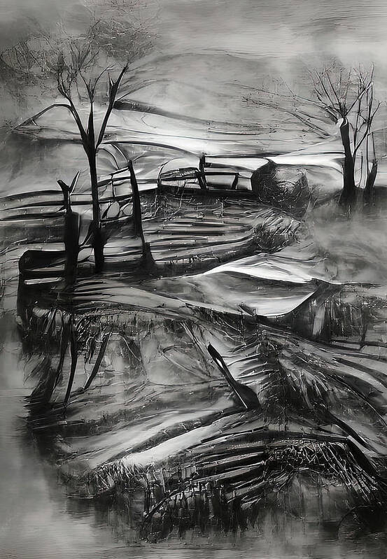 Landscape Poster featuring the painting Black and White Landscape 03 by AM FineArtPrints