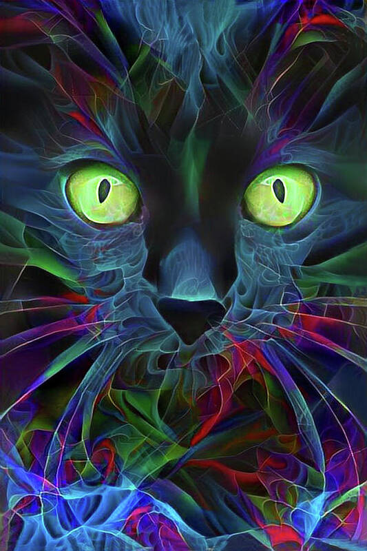 Black Cat Poster featuring the digital art Black Magic Cat by Peggy Collins