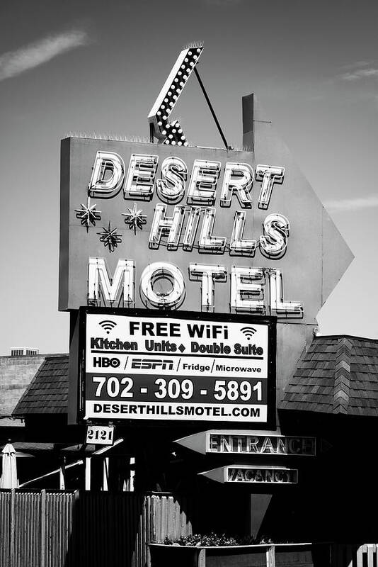 Nevada Poster featuring the photograph Black Nevada Series - Las Vegas Motel by Philippe HUGONNARD