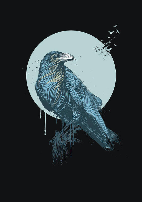 Bird Poster featuring the mixed media Blue Crow II by Balazs Solti