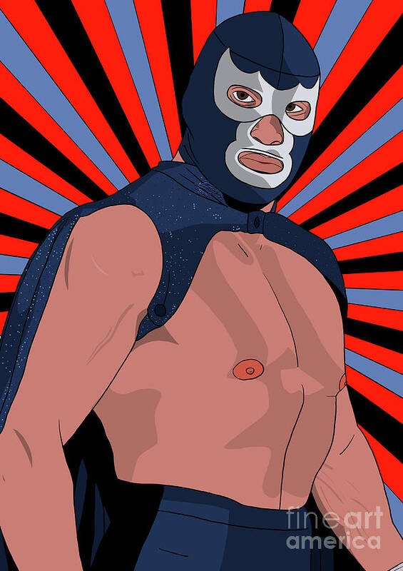 Blue Demon Poster featuring the digital art Blue Demon el luchador mexicano by Marisol VB