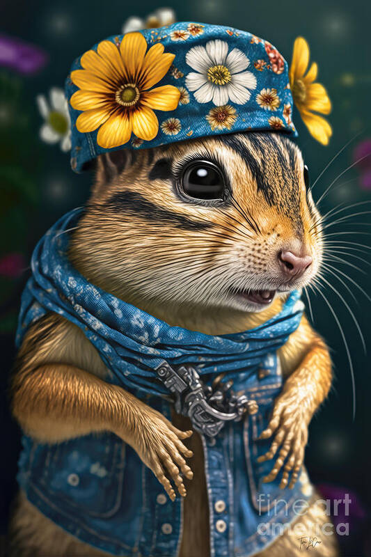 Chipmunk Poster featuring the digital art Blue Jean Girl by Tina LeCour